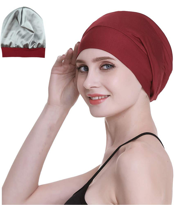 Focuscare Satin foret søvn Slouchy Cap Curly Girl Slap Headwear Gaver til krusete hårkvinner