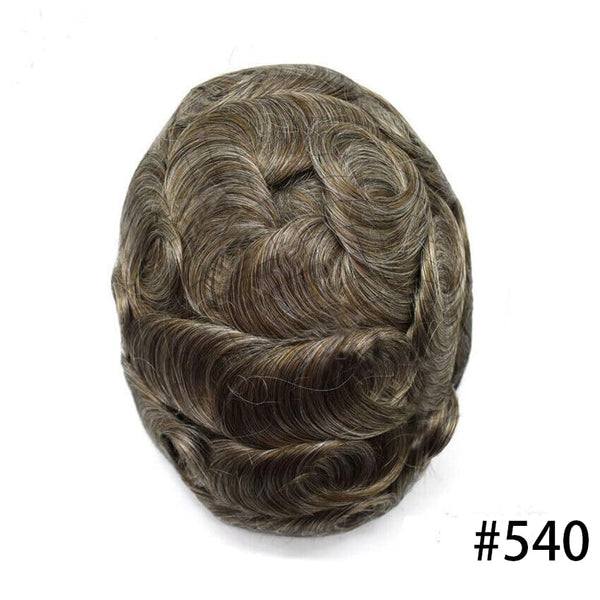 Mens toupee menneskehårstykke parykker erstatningssystem full sveitsisk blonder bleket knute