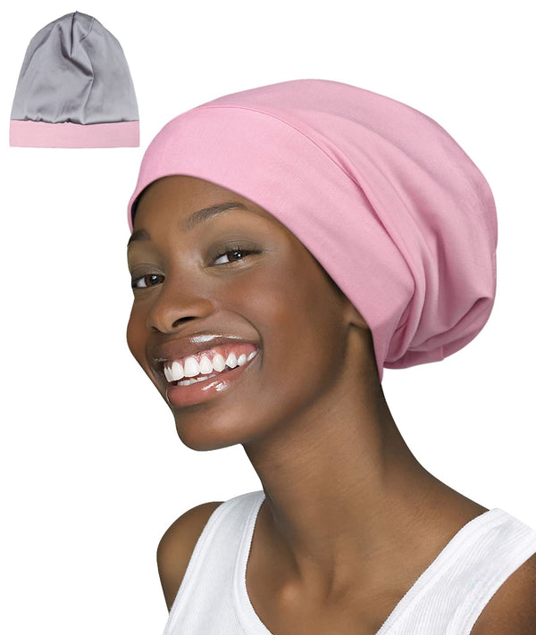 Focuscare Satin foret søvn Slouchy Cap Curly Girl Slap Headwear Gaver til krusete hårkvinner