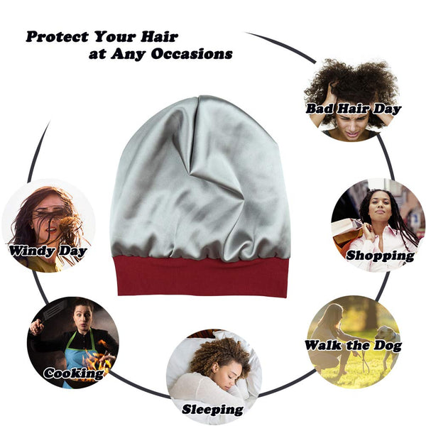 Focuscare Satin foret søvn Slouchy Cap Curly Girl Slap Headwear Gaver til krusete hårkvinner