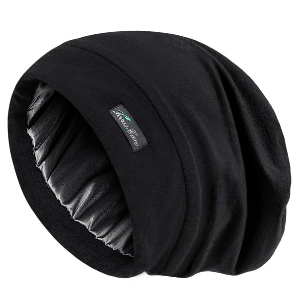Focuscare Satin foret søvn Slouchy Cap Curly Girl Slap Headwear Gaver til krusete hårkvinner