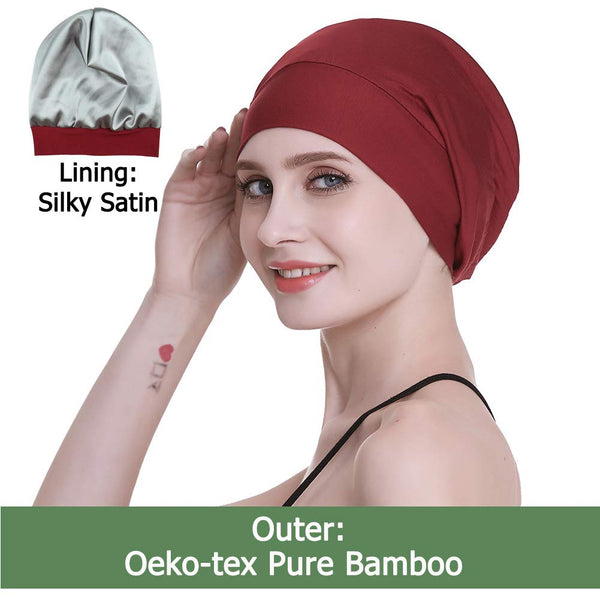 Focuscare Satin foret søvn Slouchy Cap Curly Girl Slap Headwear Gaver til krusete hårkvinner