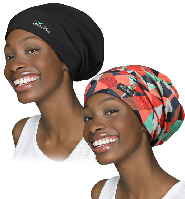 Focuscare Satin foret søvn Slouchy Cap Curly Girl Slap Headwear Gaver til krusete hårkvinner