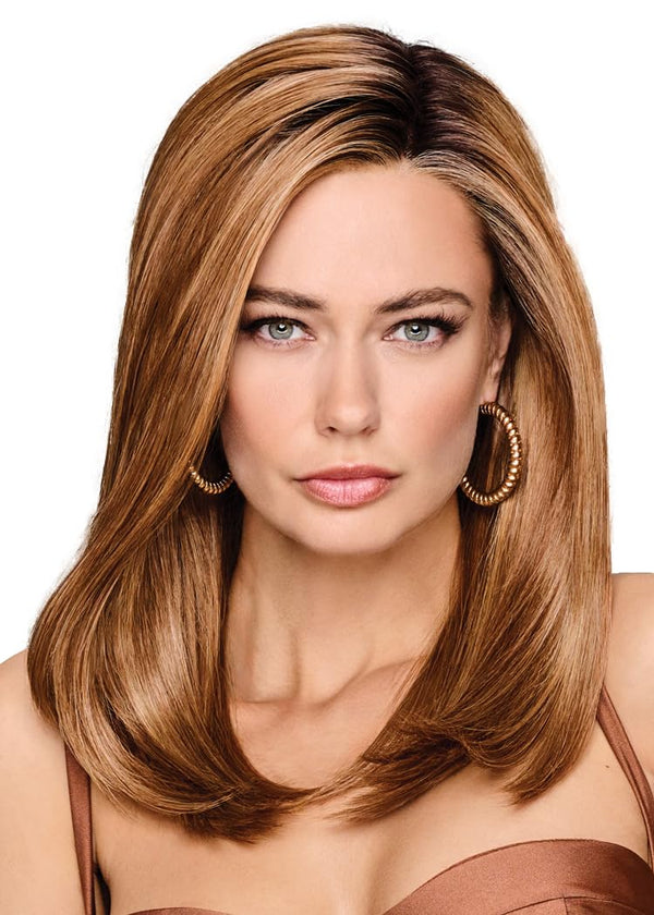 Gabor frontdeksel lagvis lang bob-stil parykk, håndbundet mono top av hairuwear, gjennomsnittlig cap-GF14-22SS-hvete