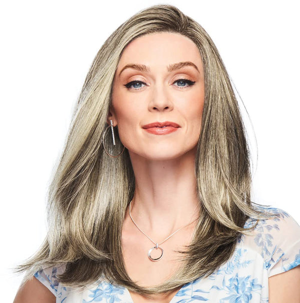 Gabor frontdeksel lagvis lang bob-stil parykk, håndbundet mono top av hairuwear, gjennomsnittlig cap-GF14-22SS-hvete