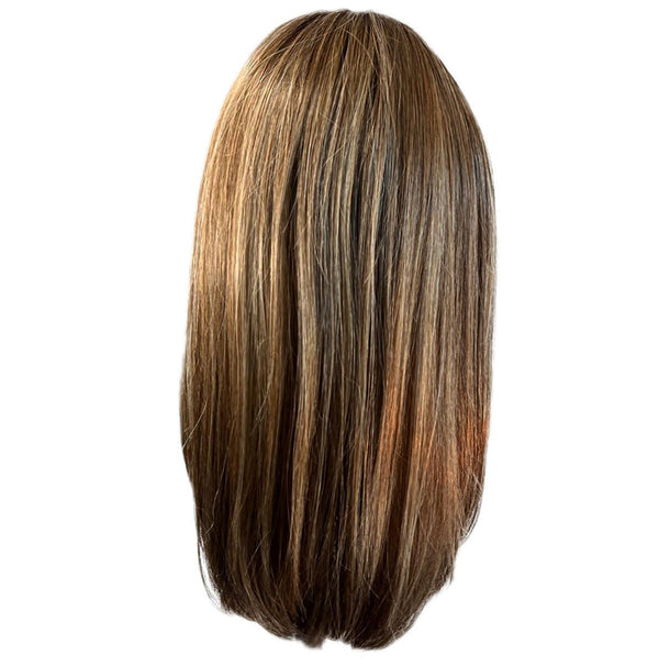 Gabor frontdeksel lagvis lang bob-stil parykk, håndbundet mono top av hairuwear, gjennomsnittlig cap-GF14-22SS-hvete