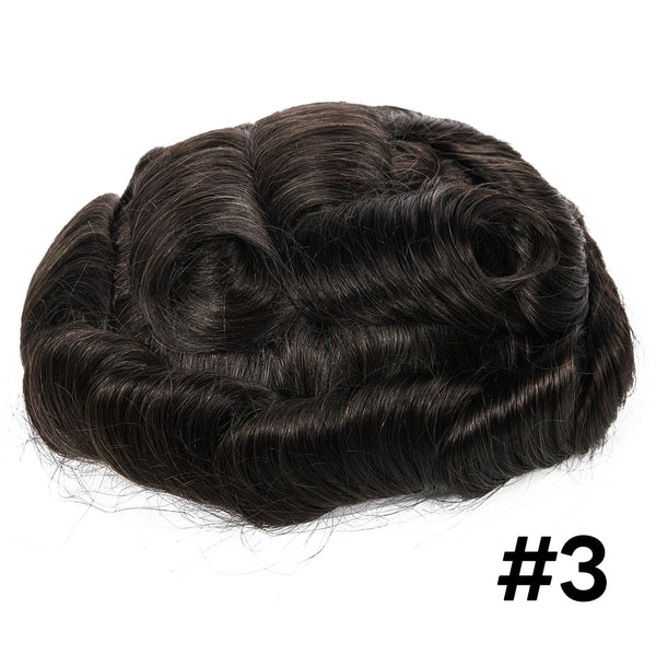 Toupee for menn hår erstatningssystem sveitsisk blonder menn toupee europeisk menneskehår hd blonder hårsystem poly hud pu rundt menn hårstykke. (Nr. 1 Jet Black, 7x9 "-100% Light Med-Light Density)