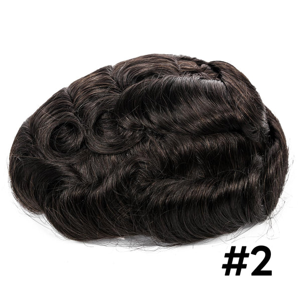 Blavzehair herre toupee sveitsiske blonder hårstykker europeiske humarhair erstatningssystem naturlig hårfestetuppe for menn lemmer med pu menn hårsystem. (1B# av svart, 6 "x9).