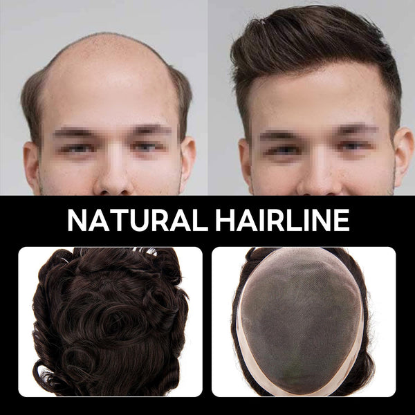 Generisk hårsystem for menn toupee fin mono hårstykke europeisk menneskehår erstatning npu hud rundt toupee for menn (5# middels lysebrun, 8x10 ""-120% middels lys til middels tetthet)