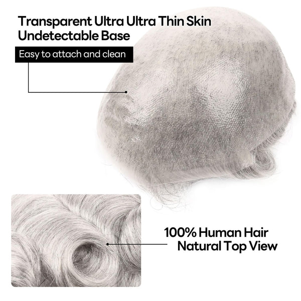 Menn toupee hårsystem menneskehår erstatning for menn 0,04 mm ultra tynn hud toupee for menn v-looped hårstykke (220# mørkest brun med 20% grå, 8x10 "-100% lys med-lys tetthet)
