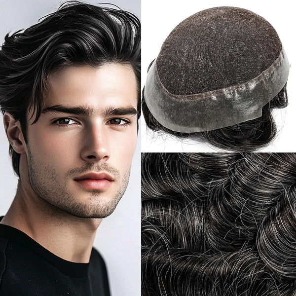 Generisk fransk blonder herre toupee poly pu rundt toupee for menn hår stykke europeisk menneskehår erstatningssystem (17# mørk aske blond, 7x9 ""-120% middels lys til middels tetthet)