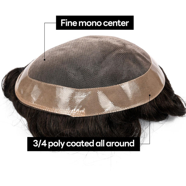 Generisk hårsystem for menn toupee fin mono hårstykke europeisk menneskehår erstatning npu hud rundt toupee for menn (5# middels lysebrun, 8x10 ""-120% middels lys til middels tetthet)