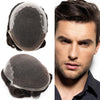 Sveitsisk blonder toupee for menn hårstykke europeisk humanhair erstatningssystem blonder front menn toupee blekepåde hårstykke. (320# mørkebrun med 20% grå, 6x8 "-100% lysmed-lys-tetthet)