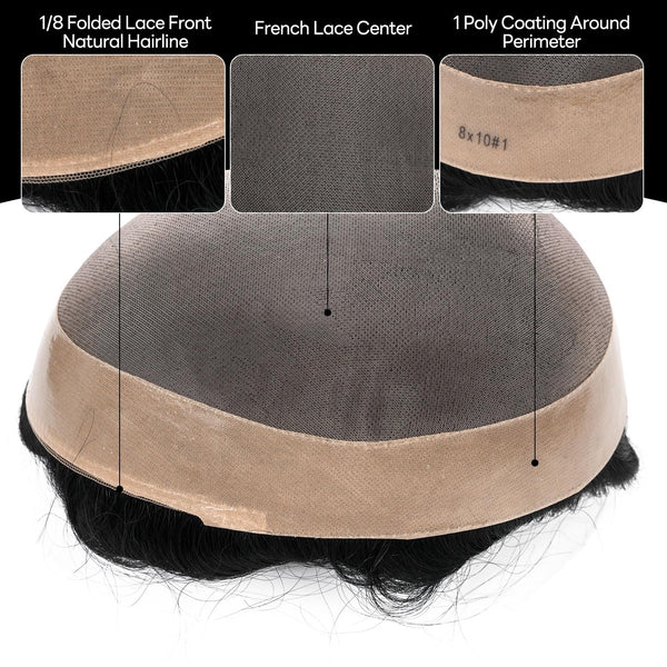 Generisk hårsystem for menn toupee fin mono hårstykke europeisk menneskehår erstatning npu hud rundt toupee for menn (5# middels lysebrun, 8x10 ""-120% middels lys til middels tetthet)