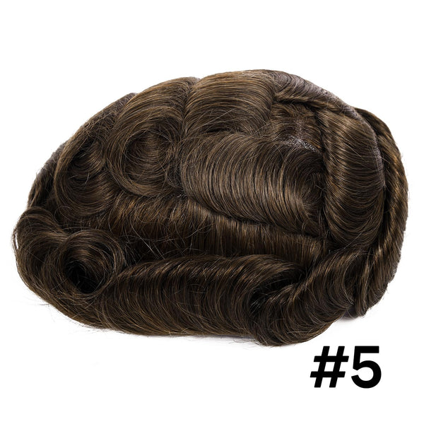 Generisk hårsystem for menn toupee fin mono hårstykke europeisk menneskehår erstatning npu hud rundt toupee for menn (5# middels lysebrun, 8x10 ""-120% middels lys til middels tetthet)
