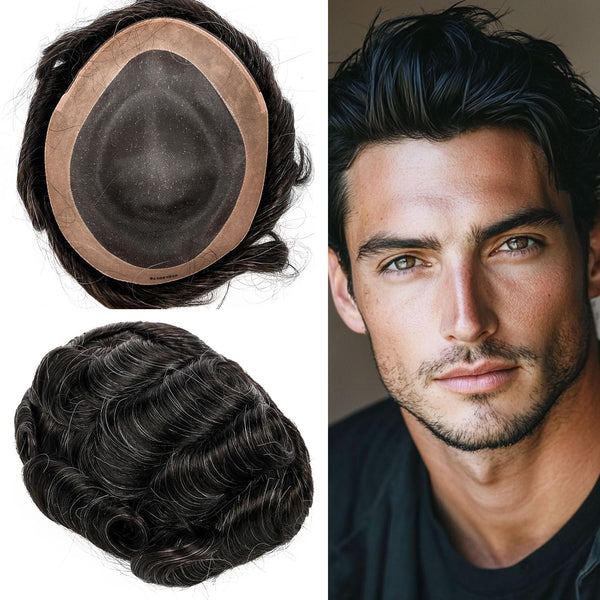 Generisk hårsystem for menn toupee fin mono hårstykke europeisk menneskehår erstatning npu hud rundt toupee for menn (5# middels lysebrun, 8x10 ""-120% middels lys til middels tetthet)