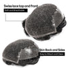 Sveitsisk blonder toupee for menn hårstykke europeisk humanhair erstatningssystem blonder front menn toupee blekepåde hårstykke. (320# mørkebrun med 20% grå, 6x8 "-100% lysmed-lys-tetthet)