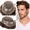 Generisk fransk blonder herre toupee poly pu rundt toupee for menn hår stykke europeisk menneskehår erstatningssystem (17# mørk aske blond, 7x9 ""-120% middels lys til middels tetthet)