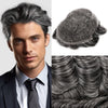 Sveitsisk blonder toupee for menn hårstykke europeisk humanhair erstatningssystem blonder front menn toupee blekepåde hårstykke. (320# mørkebrun med 20% grå, 6x8 "-100% lysmed-lys-tetthet)
