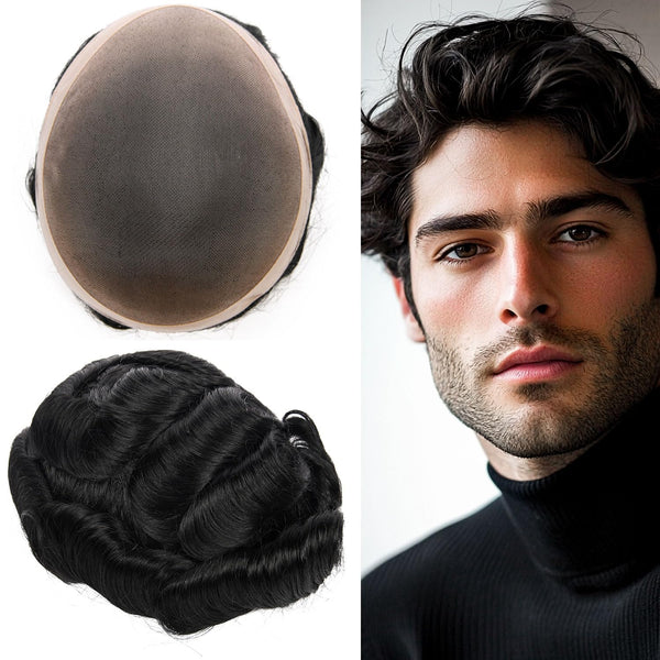 Generisk hårsystem for menn toupee fin mono hårstykke europeisk menneskehår erstatning npu hud rundt toupee for menn (5# middels lysebrun, 8x10 ""-120% middels lys til middels tetthet)