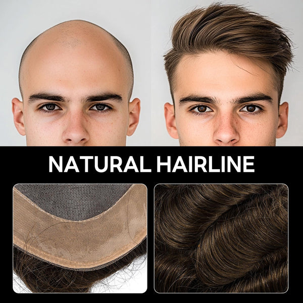 Generisk hårsystem for menn toupee fin mono hårstykke europeisk menneskehår erstatning npu hud rundt toupee for menn (5# middels lysebrun, 8x10 ""-120% middels lys til middels tetthet)