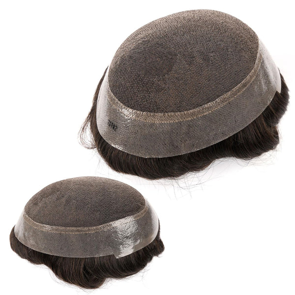 Blavzehair herre toupee sveitsiske blonder hårstykker europeiske humarhair erstatningssystem naturlig hårfestetuppe for menn lemmer med pu menn hårsystem. (1B# av svart, 6 "x9).