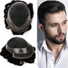 Toupee for menn hår erstatningssystem sveitsisk blonder menn toupee europeisk menneskehår hd blonder hårsystem poly hud pu rundt menn hårstykke. (Nr. 1 Jet Black, 7x9 "-100% Light Med-Light Density)