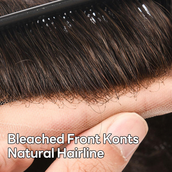Sveitsisk blonder toupee for menn hårstykke europeisk humanhair erstatningssystem blonder front menn toupee blekepåde hårstykke. (320# mørkebrun med 20% grå, 6x8 "-100% lysmed-lys-tetthet)
