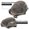 Sveitsisk blonder toupee for menn hårstykke europeisk humanhair erstatningssystem blonder front menn toupee blekepåde hårstykke. (320# mørkebrun med 20% grå, 6x8 "-100% lysmed-lys-tetthet)