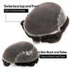 Sveitsisk blonder toupee for menn hårpiece europeisk humanhair erstatningssystem blonder front menn toupee blekemiddelnot hårstykke (310# mørkebrun med 10% grå, 8x10 "-100% lys med-lys tetthet)