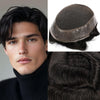 Blavzehair herre toupee sveitsiske blonder hårstykker europeiske humarhair erstatningssystem naturlig hårfestetuppe for menn lemmer med pu menn hårsystem. (1B# av svart, 6 "x9).