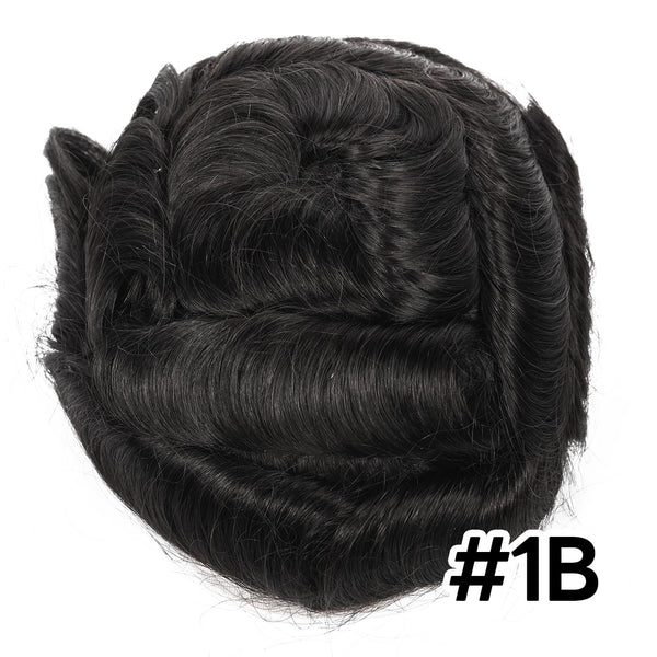 Generisk toupee for menn hårsystem fransk blonder front herre toupee europeisk menneskehår stykke fint mono hår erstatningssystem (1b# av svart, 8x10 ""-120% middels lys til middels tetthet)