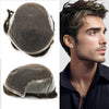 Sveitsisk blonder toupee for menn hårstykke europeisk humanhair erstatningssystem blonder front menn toupee blekepåde hårstykke. (320# mørkebrun med 20% grå, 6x8 "-100% lysmed-lys-tetthet)