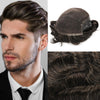 Sveitsisk blonder toupee for menn hårstykke europeisk humanhair erstatningssystem blonder front menn toupee blekepåde hårstykke. (320# mørkebrun med 20% grå, 6x8 "-100% lysmed-lys-tetthet)