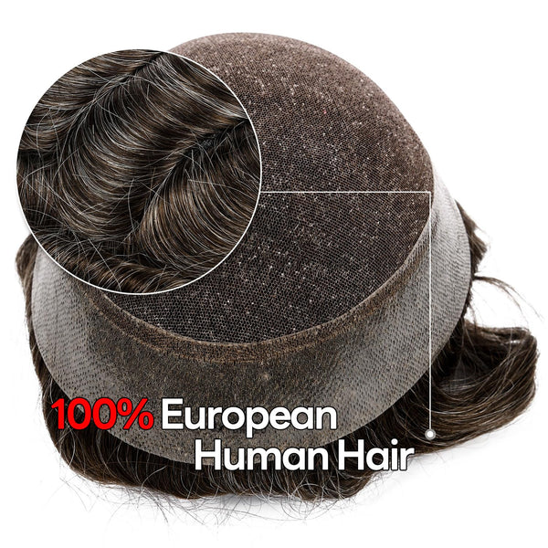 Generisk fransk blonder herre toupee poly pu rundt toupee for menn hår stykke europeisk menneskehår erstatningssystem (17# mørk aske blond, 7x9 ""-120% middels lys til middels tetthet)