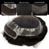 Toupee for menn hår erstatningssystem sveitsisk blonder menn toupee europeisk menneskehår hd blonder hårsystem poly hud pu rundt menn hårstykke. (Nr. 1 Jet Black, 7x9 "-100% Light Med-Light Density)