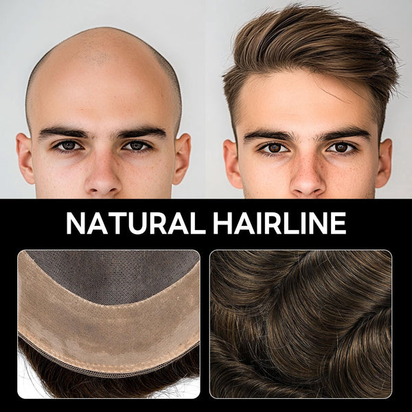 Generisk hårsystem for menn toupee fin mono hårstykke europeisk menneskehår erstatning npu hud rundt toupee for menn (5# middels lysebrun, 8x10 ""-120% middels lys til middels tetthet)