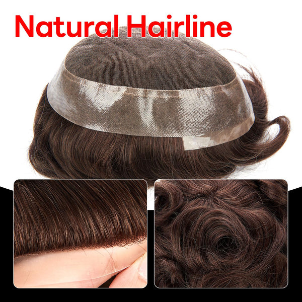 Generisk fransk blonder herre toupee poly pu rundt toupee for menn hår stykke europeisk menneskehår erstatningssystem (17# mørk aske blond, 7x9 ""-120% middels lys til middels tetthet)