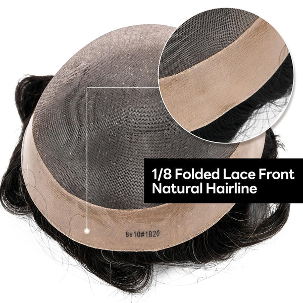 Generisk hårsystem for menn toupee fin mono hårstykke europeisk menneskehår erstatning npu hud rundt toupee for menn (5# middels lysebrun, 8x10 ""-120% middels lys til middels tetthet)