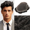 Sveitsisk blonder toupee for menn hårstykke europeisk humanhair erstatningssystem blonder front menn toupee blekepåde hårstykke. (320# mørkebrun med 20% grå, 6x8 "-100% lysmed-lys-tetthet)