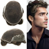 Sveitsisk blonder toupee for menn hårstykke europeisk humanhair erstatningssystem blonder front menn toupee blekepåde hårstykke. (320# mørkebrun med 20% grå, 6x8 "-100% lysmed-lys-tetthet)
