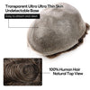 Menn toupee hårsystem menneskehår erstatning for menn 0,04 mm ultra tynn hud toupee for menn v-looped hårstykke (220# mørkest brun med 20% grå, 8x10 "-100% lys med-lys tetthet)