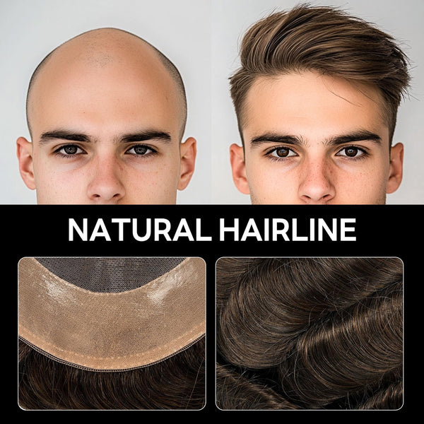 Generisk hårsystem for menn toupee fin mono hårstykke europeisk menneskehår erstatning npu hud rundt toupee for menn (5# middels lysebrun, 8x10 ""-120% middels lys til middels tetthet)