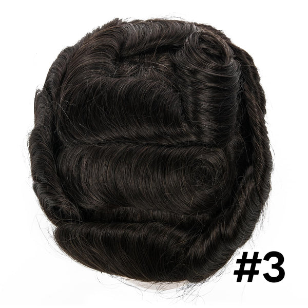 Generisk toupee for menn hårsystem fransk blonder front herre toupee europeisk menneskehår stykke fint mono hår erstatningssystem (3# mørkebrun, 8x10 ""-120% middels lys til middels tetthet)