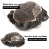 Sveitsisk blonder toupee for menn hårstykke europeisk humanhair erstatningssystem blonder front menn toupee blekepåde hårstykke. (320# mørkebrun med 20% grå, 6x8 "-100% lysmed-lys-tetthet)