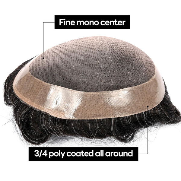 Generisk hårsystem for menn toupee fin mono hårstykke europeisk menneskehår erstatning npu hud rundt toupee for menn (5# middels lysebrun, 8x10 ""-120% middels lys til middels tetthet)