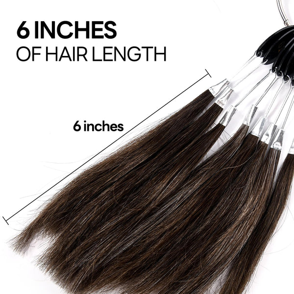 Mens toupee hårprøver for testing av farge, 66 farger, 100% ekte naturlig europeisk menneskehår, 66 tråder per pakke, 6 tommer.