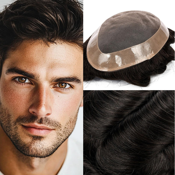 Generisk hårsystem for menn toupee fin mono hårstykke europeisk menneskehår erstatning npu hud rundt toupee for menn (5# middels lysebrun, 8x10 ""-120% middels lys til middels tetthet)