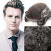 Sveitsisk blonder toupee for menn hårstykke europeisk humanhair erstatningssystem blonder front menn toupee blekepåde hårstykke. (320# mørkebrun med 20% grå, 6x8 "-100% lysmed-lys-tetthet)