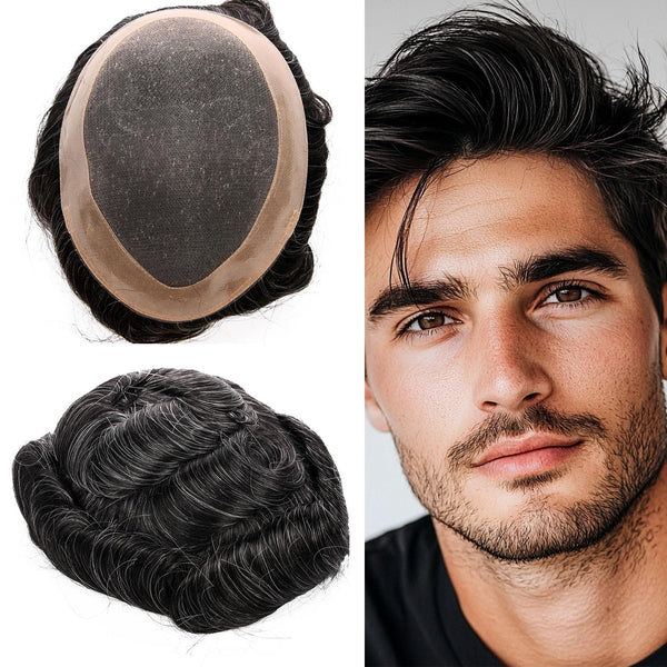 Generisk hårsystem for menn toupee fin mono hårstykke europeisk menneskehår erstatning npu hud rundt toupee for menn (5# middels lysebrun, 8x10 ""-120% middels lys til middels tetthet)
